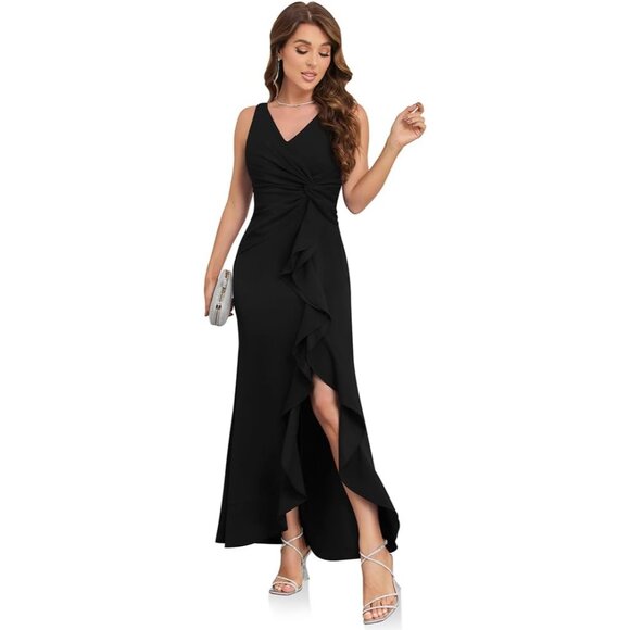 Long Formal Dress Women Evening Party Black Milliskin Elegant Gown - Picture 2 of 6